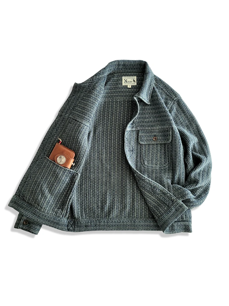 Haori Japanese Jacket - Amekaji Giyim Erkekler Petek Çizgili Denim